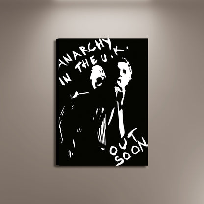 Jamie Reid, Anarchy in the UK 'Out Soon' Poster Print Framed Canvas, Black Anarchy, Punk Poster, Vintage Poster, gift canvas