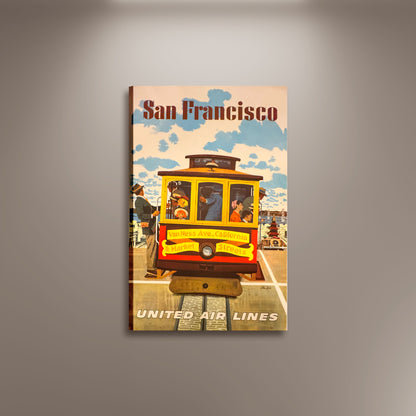 San Francisco by United Street Car Poster Print Framed Canvas, United Air Lines Poster, Advertising Poster, gift canvas wall art