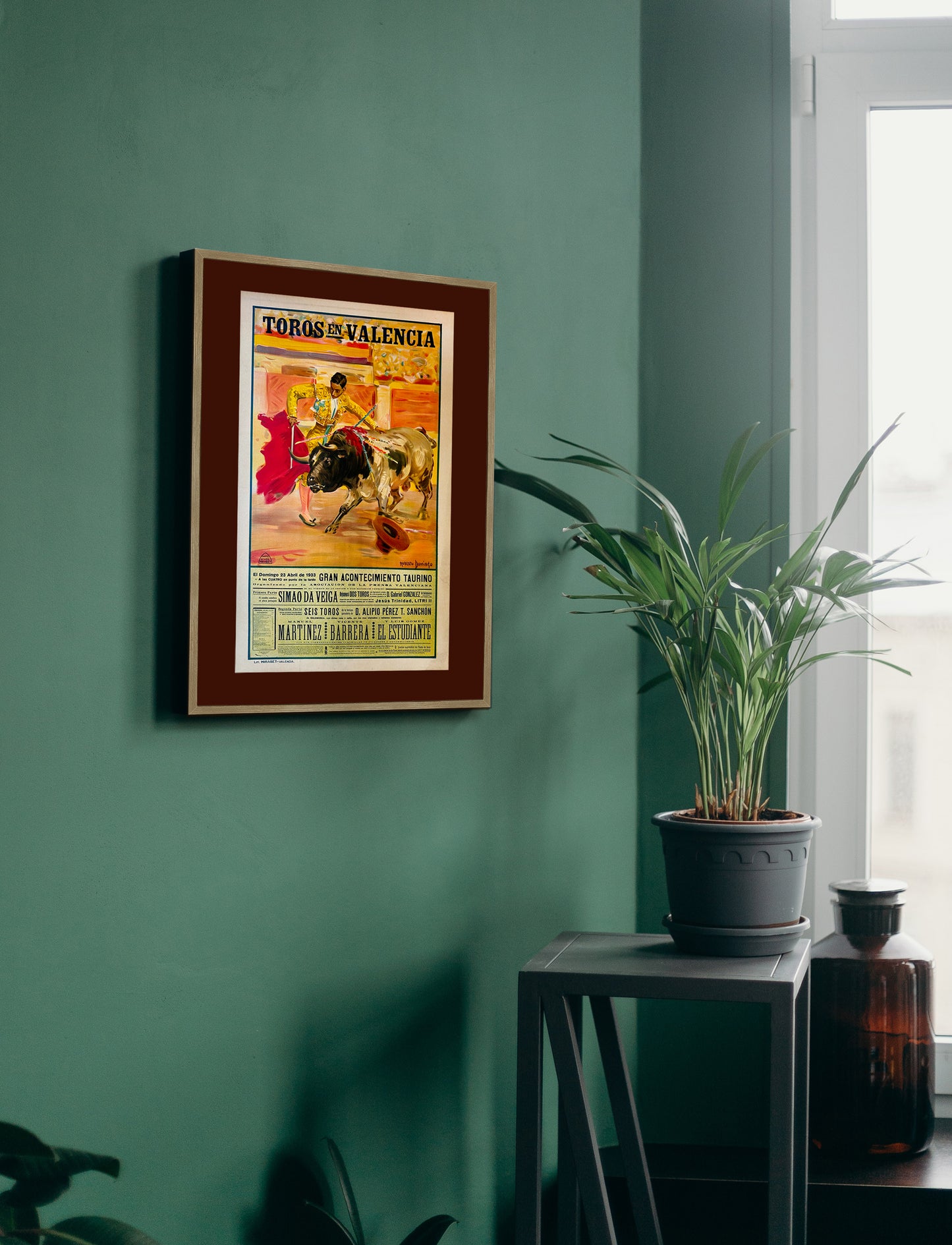 Toros en Valencia Spanish Bull Run Poster Print Framed Canvas, Spain Poster, Toros, Bullfighting, Tourism Travel Poster, Vintage Poster