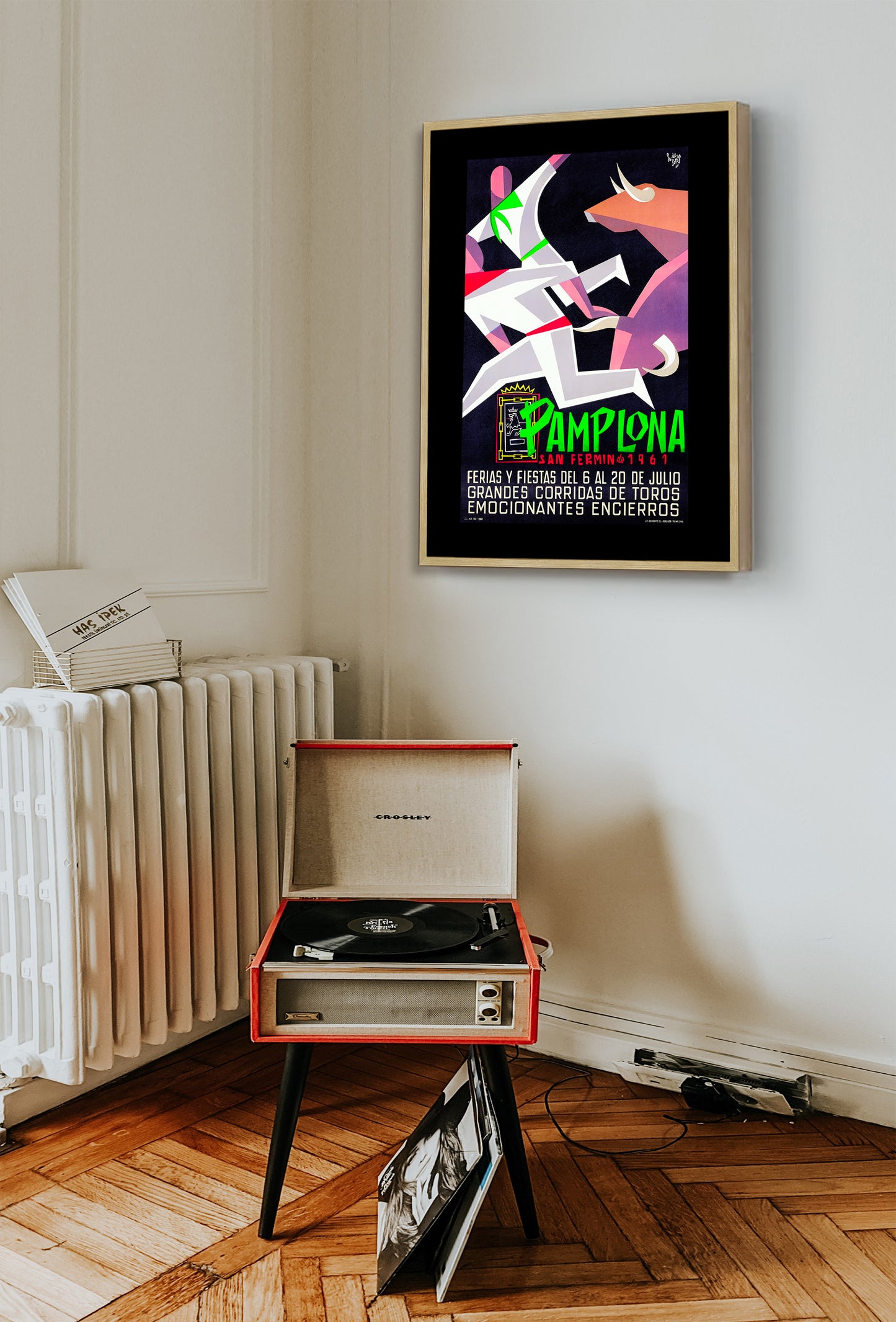 Pamplona, San Fermin 1961 Bulls Run Poster Print Framed Canvas, Spanish Poster, Tourism Travel Poster, Vintage Poster, Spain Poster