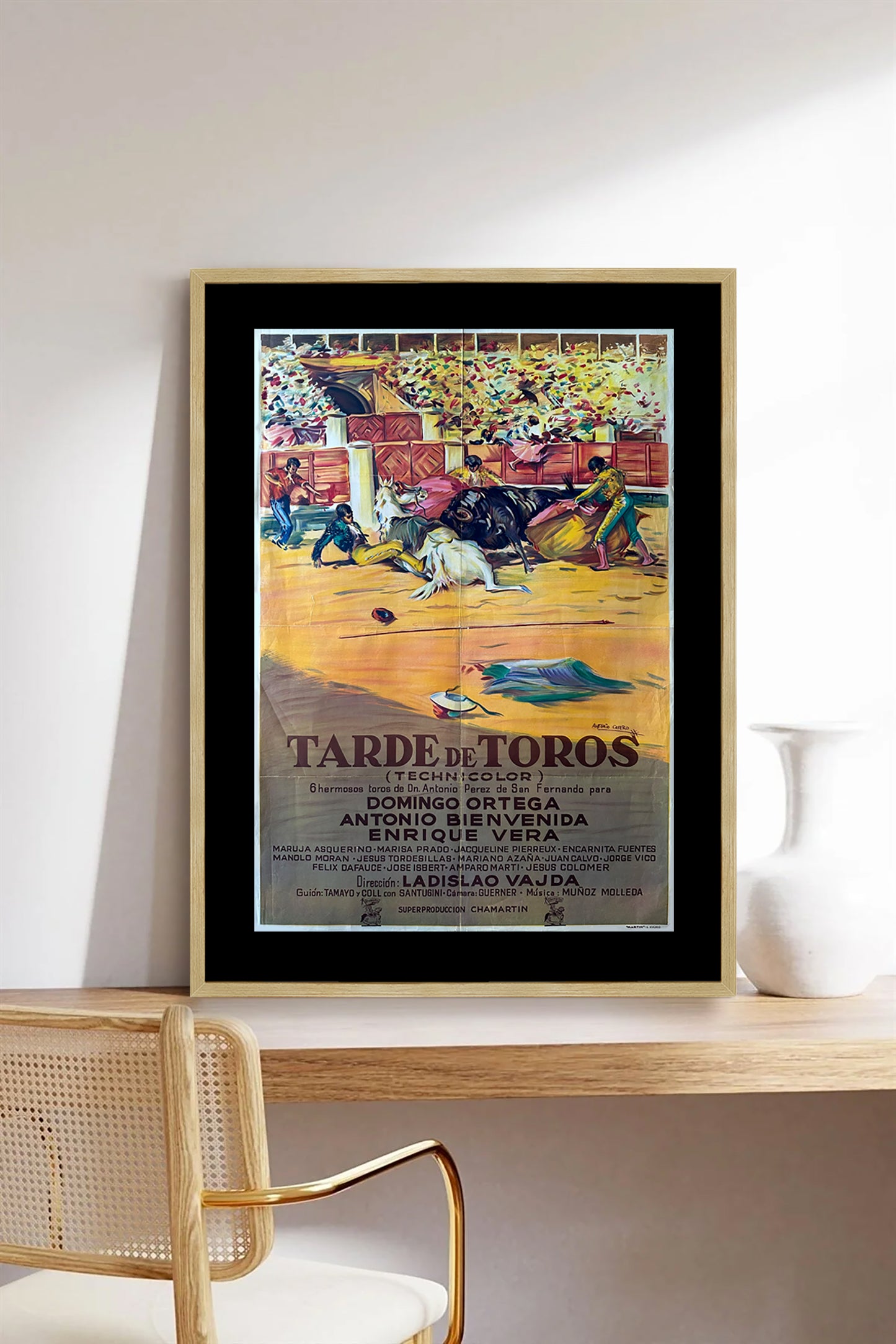 Tarde de Toros Poster Bullfighting Spanish Print Framed Canvas, Pamplona Poster, Bull Poster, Spain, Tourism Travel Poster, Vintage Poster