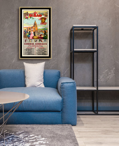 Bullfighting Bilbao 1952 Spanish Poster Print Framed Canvas, Bull Poster, Spain Poster, Tourism Poster, Vintage Poster