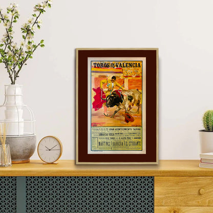 Toros en Valencia Spanish Bull Run Poster Print Framed Canvas, Spain Poster, Toros, Bullfighting, Tourism Travel Poster, Vintage Poster