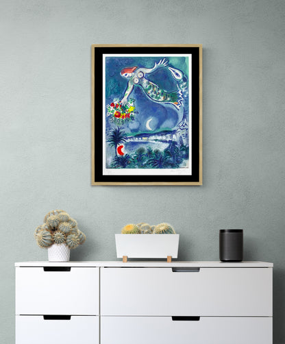 Marc Chagall, Mermaid and Fish Poster Print Framed Canvas, French Riviera, French Poster, Vintage Poster, gift canvas