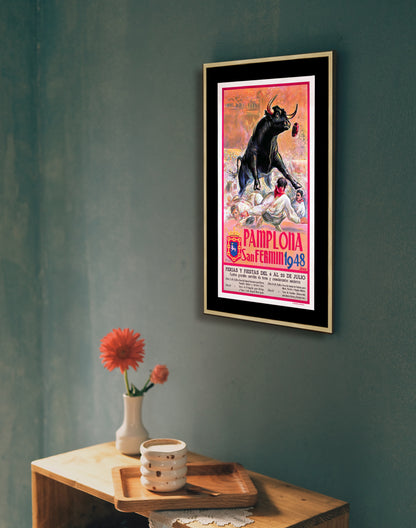 San Fermin Posters from Pamplona Spanish Bull Poster Print Framed Canvas, San Fermin, Pamplona, Tourism Travel Poster, Vintage Poster