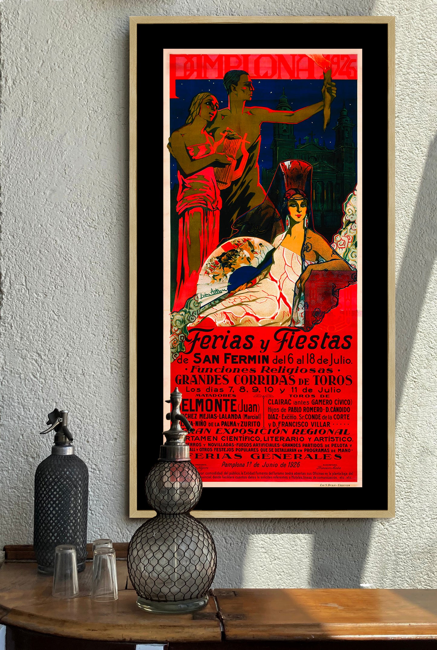 Ferias y Fiestas, San Fermin Spanish Poster Print Framed Canvas, Bull Poster, Spain Poster, Tourism Poster, Vintage Poster