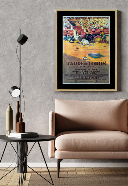 Tarde de Toros Poster Bullfighting Spanish Print Framed Canvas, Pamplona Poster, Bull Poster, Spain, Tourism Travel Poster, Vintage Poster