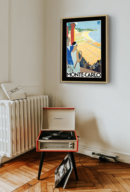 Monte Carlo, Tennis Monaco Art Poster Print Framed Canvas, Vintage Travel Poster, Tourism Poster Wall Art Decor