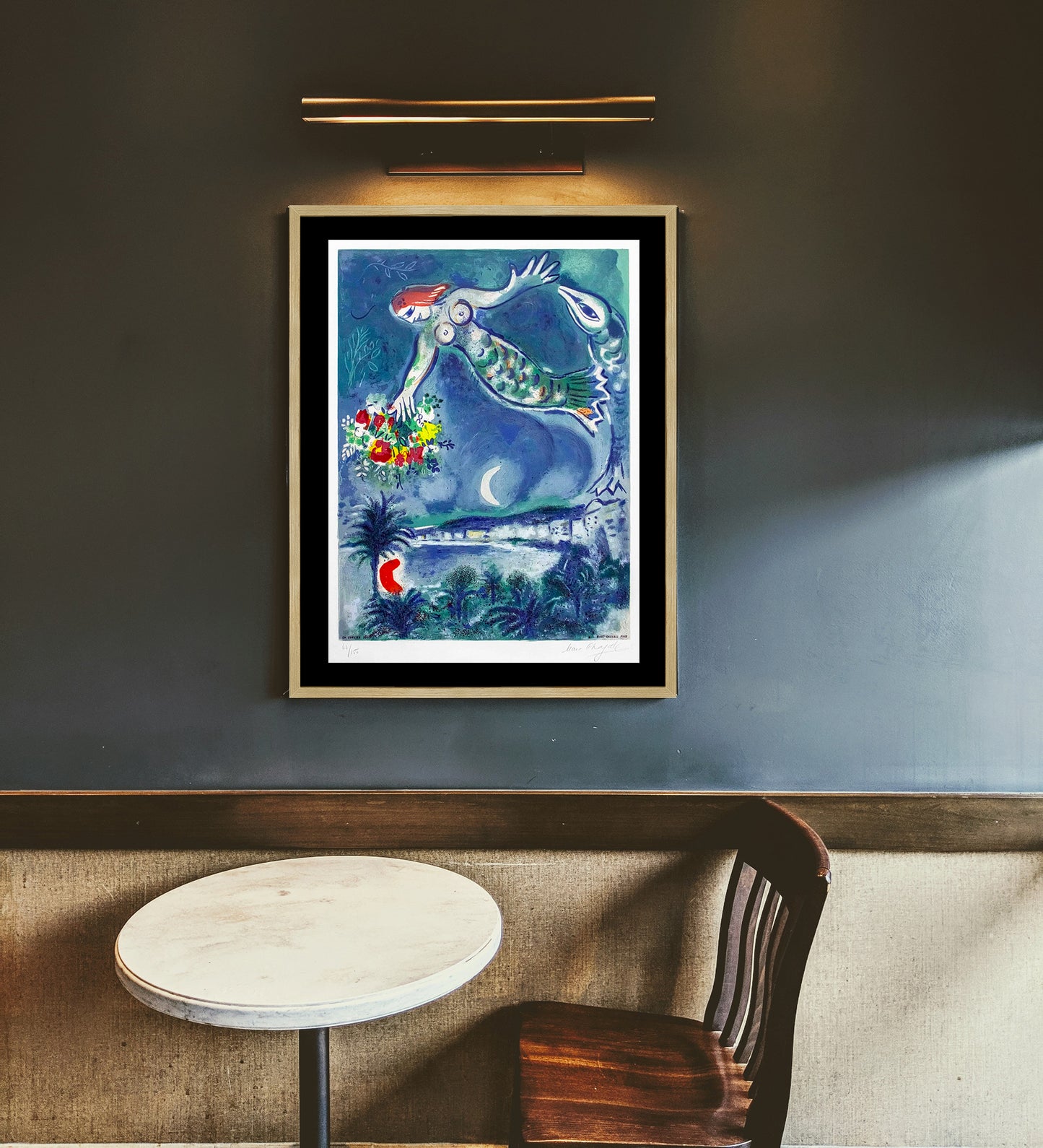 Marc Chagall, Mermaid and Fish Poster Print Framed Canvas, French Riviera, French Poster, Vintage Poster, gift canvas