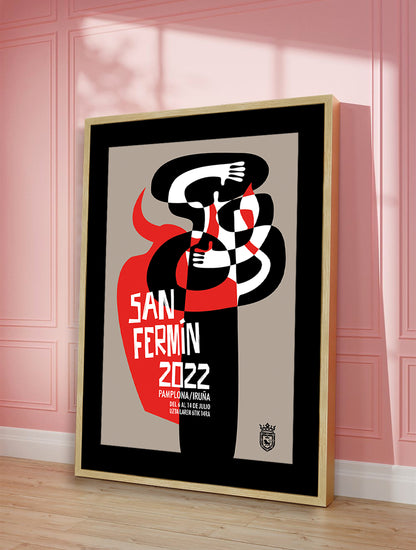 San Fermin 2022 Festival Poster Print Framed Canvas, Pamplona Poster, Spain Poster, Tourism Travel Poster, Vintage Poster