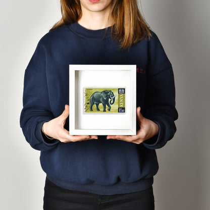 Kenya Stamp, Vintage African Stamp Postage Picture Poster Framed Floating, African Elephants Photo, Travel Poster Prints