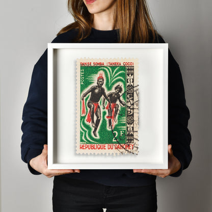 Republic of Dahomey Stamp Postage Picture Poster Framed Floating, Danse Somba, Taneka Coco, Printed Picture Wall Art, Travel Poster Prints