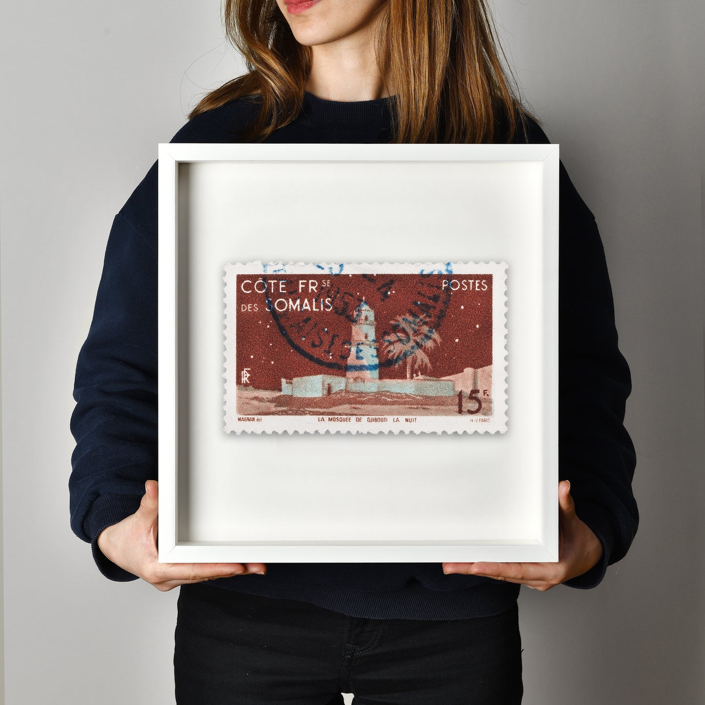 French Somalia Coast Postage Stamp Poster Framed Floating, Djibouti Mosque 1947 Postage Stamp, Vintage African Stamp, Africa Wall Art