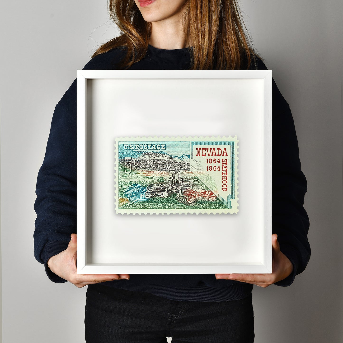 Nevada Statehood Stamp Poster Framed Floating, United States of America Postage Stamp