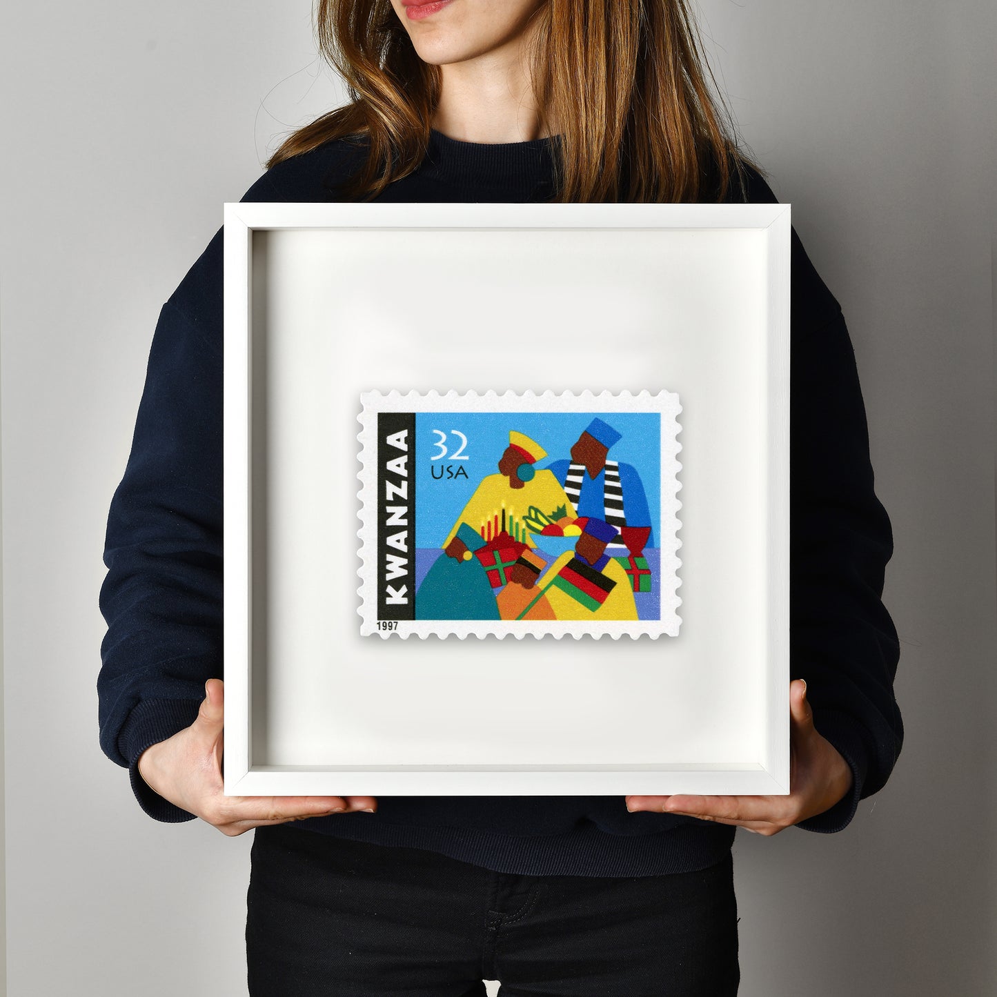 32c Kwanzaa Postage Stamp Poster Framed Floating, United States of America Postage Stamp