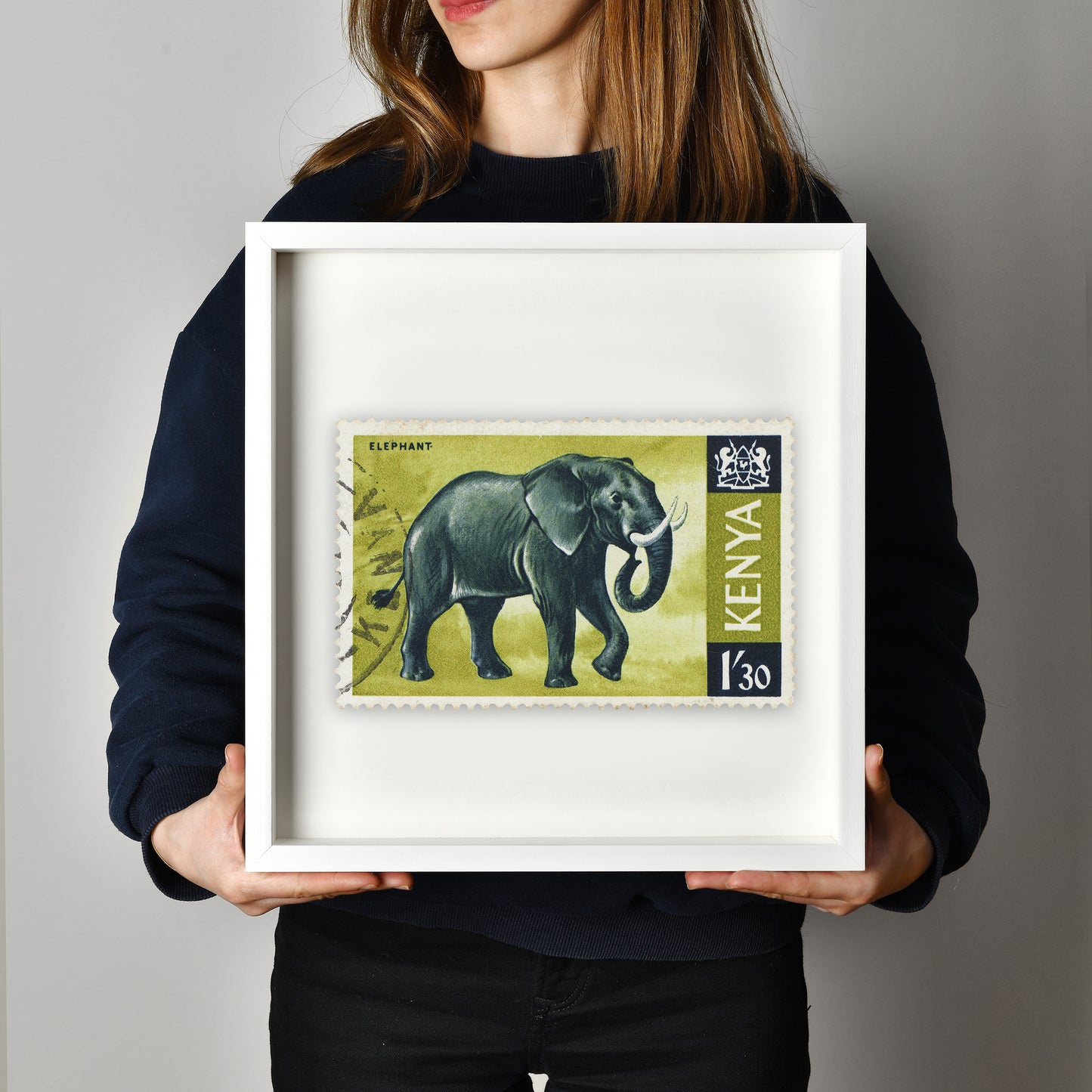 Kenya Stamp, Vintage African Stamp Postage Picture Poster Framed Floating, African Elephants Photo, Travel Poster Prints