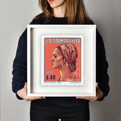 Somalia Stamp Vintage African Stamp Art Postage Picture Poster Framed Floating, Black Woman Portrait Art, Travel Poster Prints