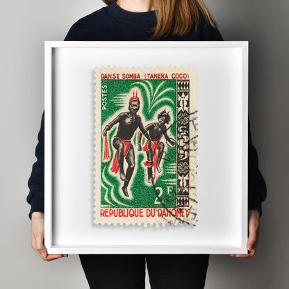 Republic of Dahomey Stamp Postage Picture Poster Framed Floating, Danse Somba, Taneka Coco, Printed Picture Wall Art, Travel Poster Prints