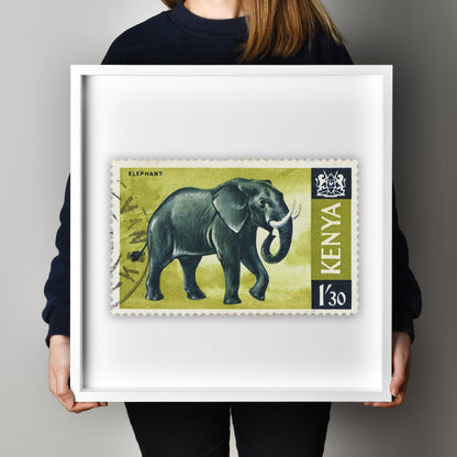 Kenya Stamp, Vintage African Stamp Postage Picture Poster Framed Floating, African Elephants Photo, Travel Poster Prints