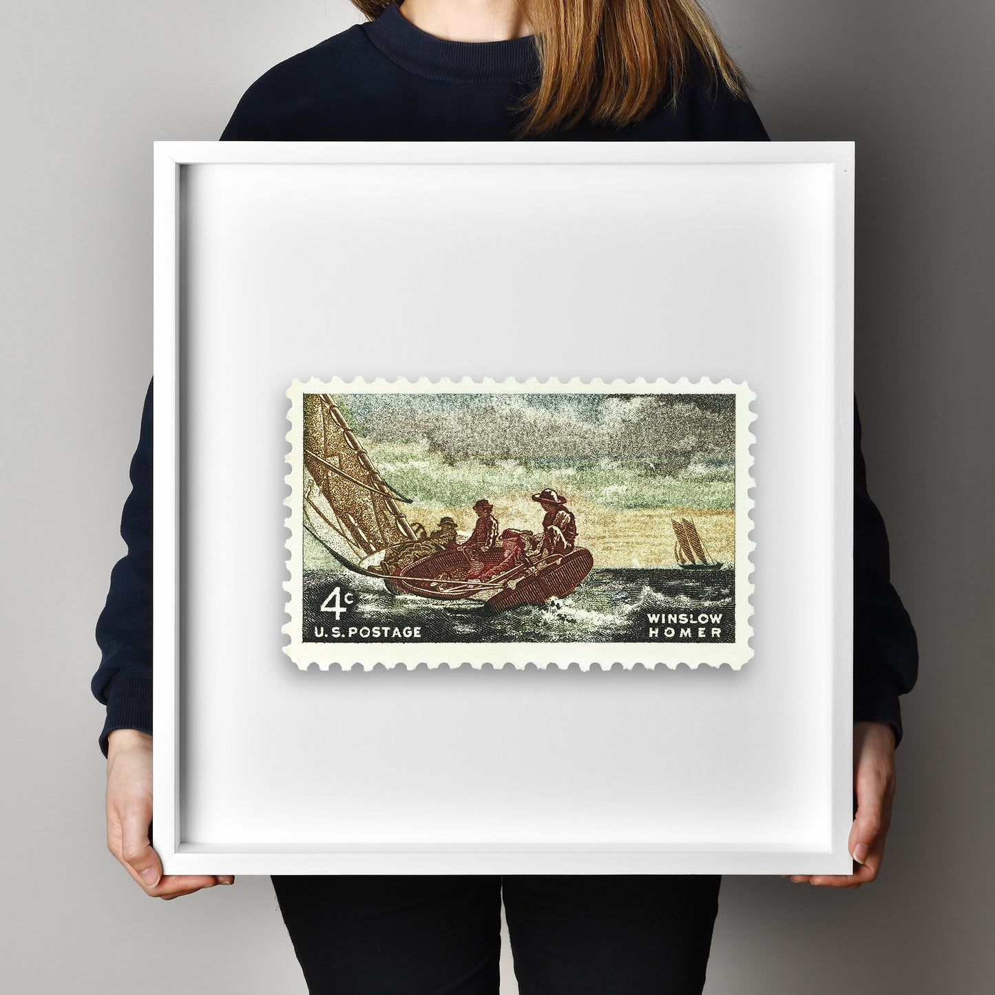 Winslow Homer Postage Stamp Poster Framed Floating, Vintage African Postage Stamp