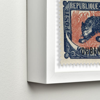 French Republic, Leopard Stamp Postage Poster Framed Floating, Vintage African Stamp, Wall Art Decoration