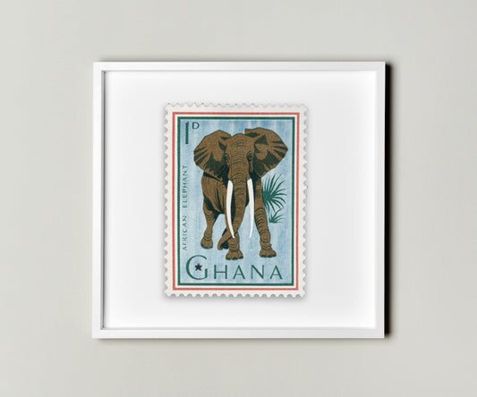 African Elephant, Ghana Postage Stamp Postage Picture Poster Framed Floating, Africa Postage, 1p stamp from Ghana, Picture Wall Art Decoration