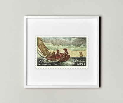 Winslow Homer Postage Stamp Poster Framed Floating, Vintage African Postage Stamp