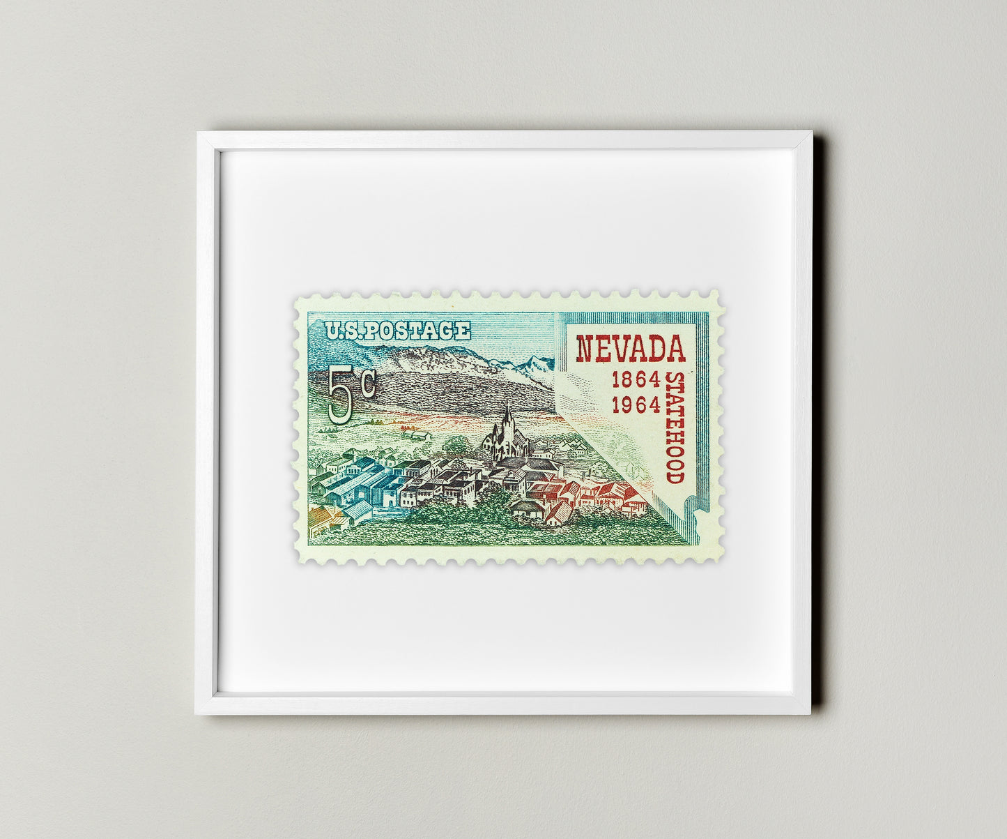 Nevada Statehood Stamp Poster Framed Floating, United States of America Postage Stamp