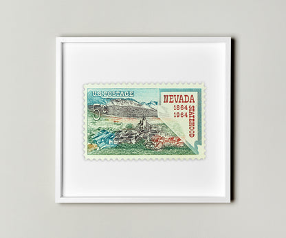 Nevada Statehood Stamp Poster Framed Floating, United States of America Postage Stamp