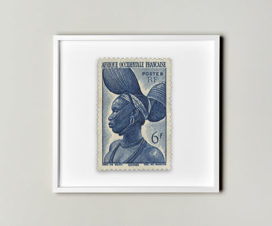 French Guinea, Fula Woman African Postage Stamp Postage Picture Poster Framed Floating, French West Africa Postage, Picture Wall Art Decoration