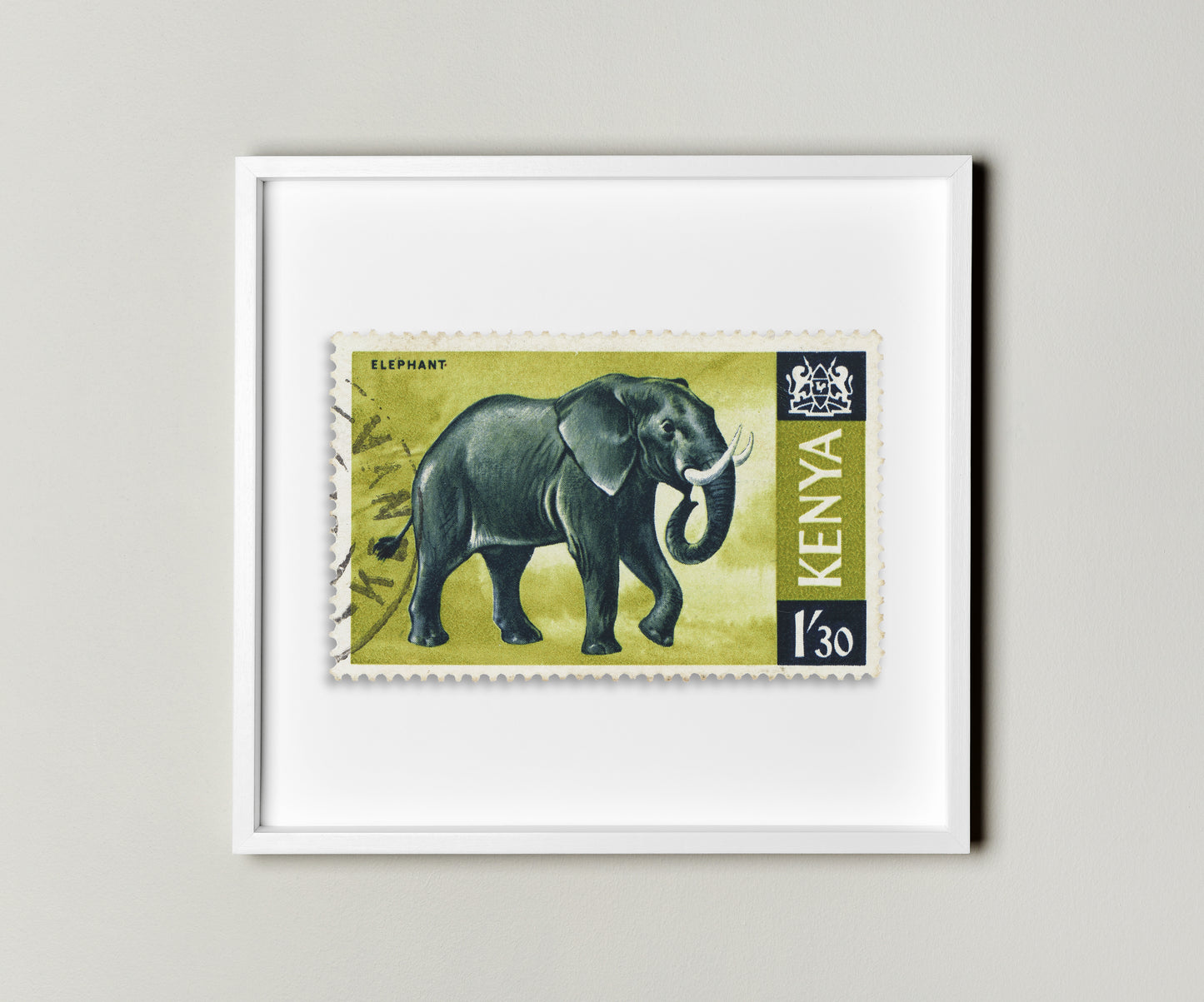 Kenya Stamp, Vintage African Stamp Postage Picture Poster Framed Floating, African Elephants Photo, Travel Poster Prints