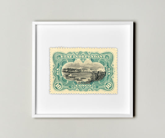 River Scene on the Congo Postage Stamp Poster Framed Floating, Democratic Republic of the Congo Stamp
