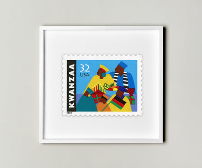 32c Kwanzaa Postage Stamp Poster Framed Floating, United States of America Postage Stamp