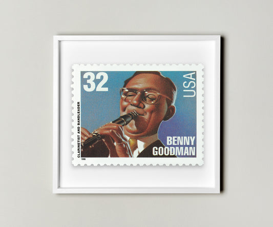 Benny Goodman Clarinetist and Bandleader Musical Jazz Stamp Postage Picture Poster Framed Floating, American Stamp, American Famous Singer Stamp, Picture Wall Art Decoration