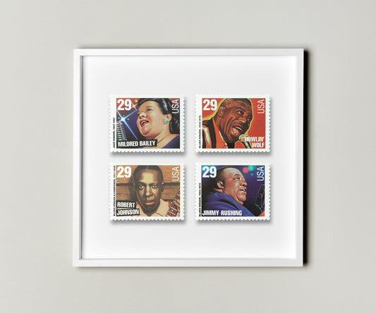 The Most Popular Jazz Singers 4 Pcs Stamp Postage Picture Poster Framed Floating, American Stamp, American Famous Singer Stamp