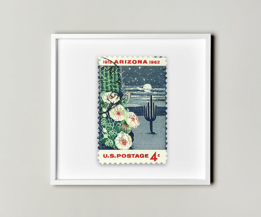 Twenty 4c Arizona Statehood Postage Stamp Poster Framed Floating, Vintage US Stamp, Cactus Stamp