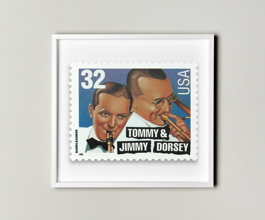 Tommy & Jimmy Dorsey Bandleaders Musical Jazz Stamp Postage Picture Poster Framed Floating, American Stamp, American Famous Singer Stamp, Picture Wall Art Decoration