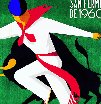 1960 Pamplona Spain Running of the Bulls Poster Print Framed Canvas, San Fermin, Pamplona, Travel Poster, Vintage Poster, Gift Canvas