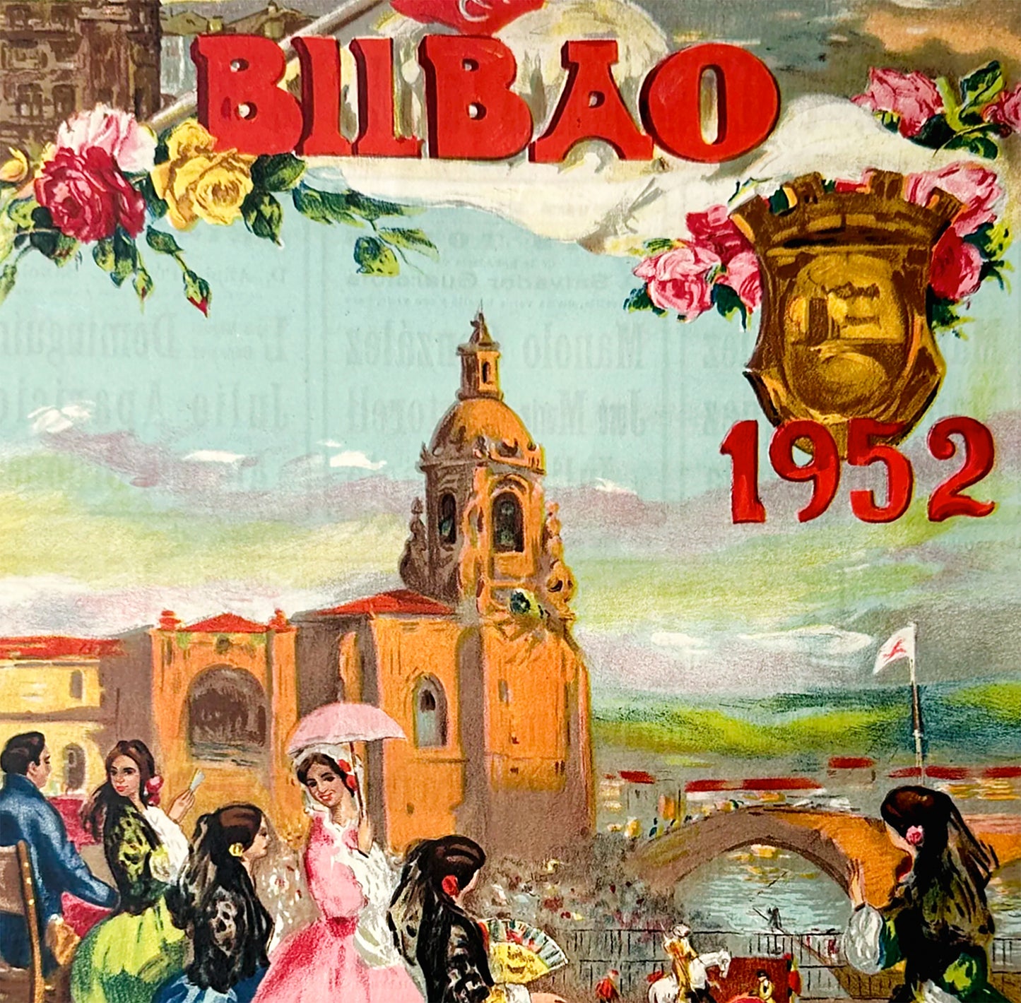 Bullfighting Bilbao 1952 Spanish Poster Print Framed Canvas, Bull Poster, Spain Poster, Tourism Poster, Vintage Poster