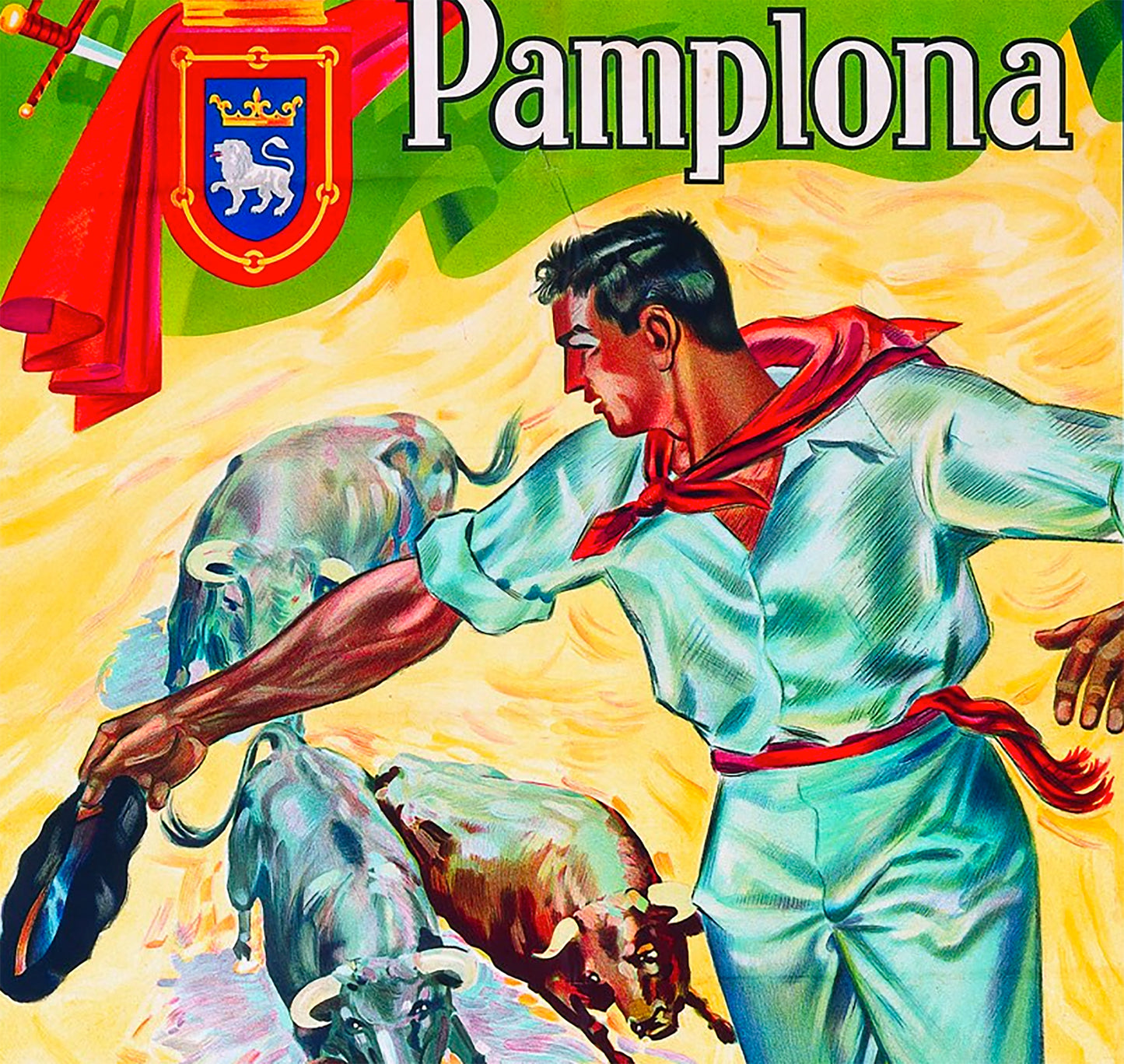 Pamplona San Fermin 1943 Bulls Run Poster Print Framed Canvas, Ferias Y Fiestas, Toros, Spain Poster, Tourism Poster, Vintage Poster