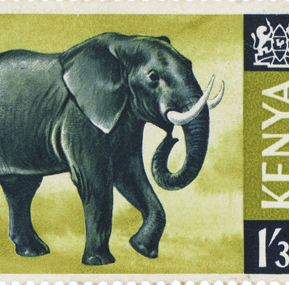 Kenya Stamp, Vintage African Stamp Postage Picture Poster Framed Floating, African Elephants Photo, Travel Poster Prints