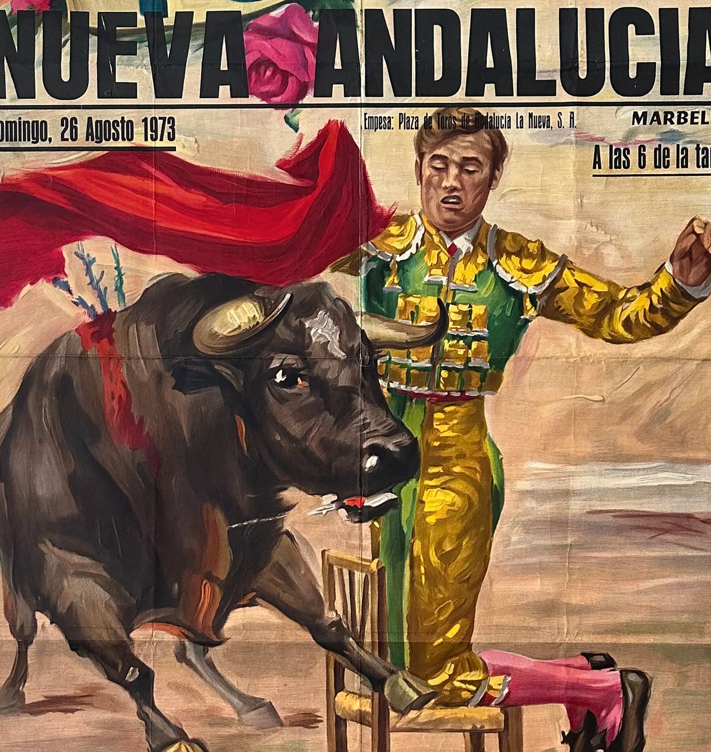 Toros en Nueva Andaluca Spanish Bull Run Poster Print Framed Canvas, Spain Poster, Bullfighting, Travel Tourism Poster, Vintage Poster