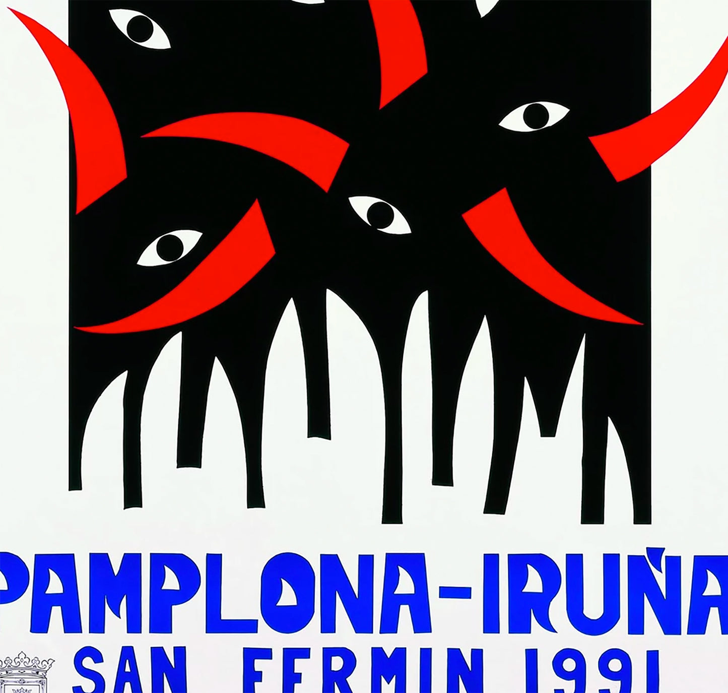 Pamplona İruna San Fermin 1991 Spanish Bull Poster Print Framed Canvas, Spain Poster, Tourism Poster, Vintage Poster