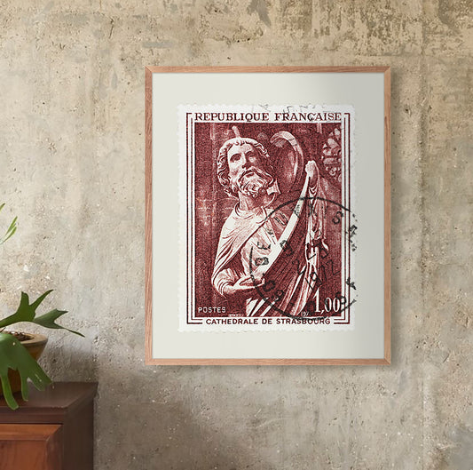 French Stamp Collection, Sculptor of Cathedrale Strasbourg, Philately, Wall Hanging, Home Decor, Poster, Gift idea