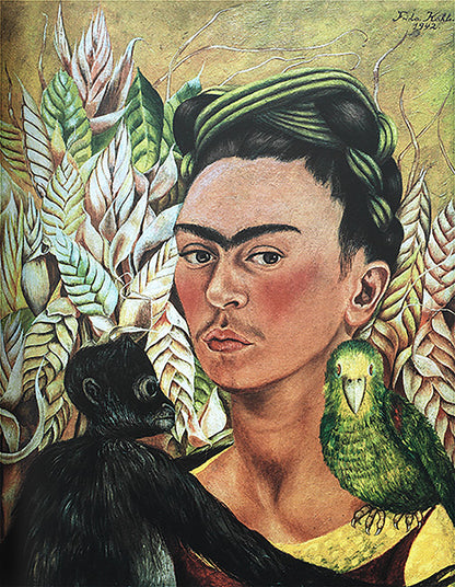 Frida Kahlo Self Portrait with Animals Hanging Canvas, Wall Art Decoration Canvas Printed Canvas, home decor poster