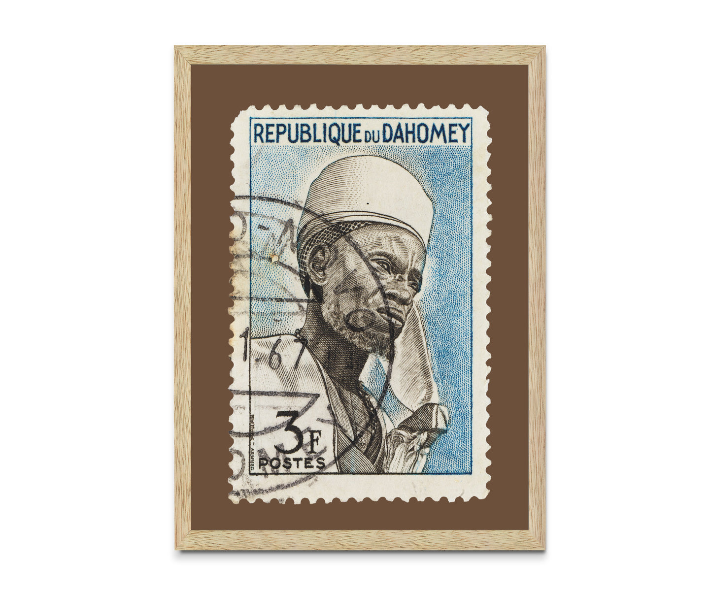 Republic of Dahomey Stamp, Vintage African Stamp Art Postage Framed Canvas Print, African Old Man, Travel Poster Prints