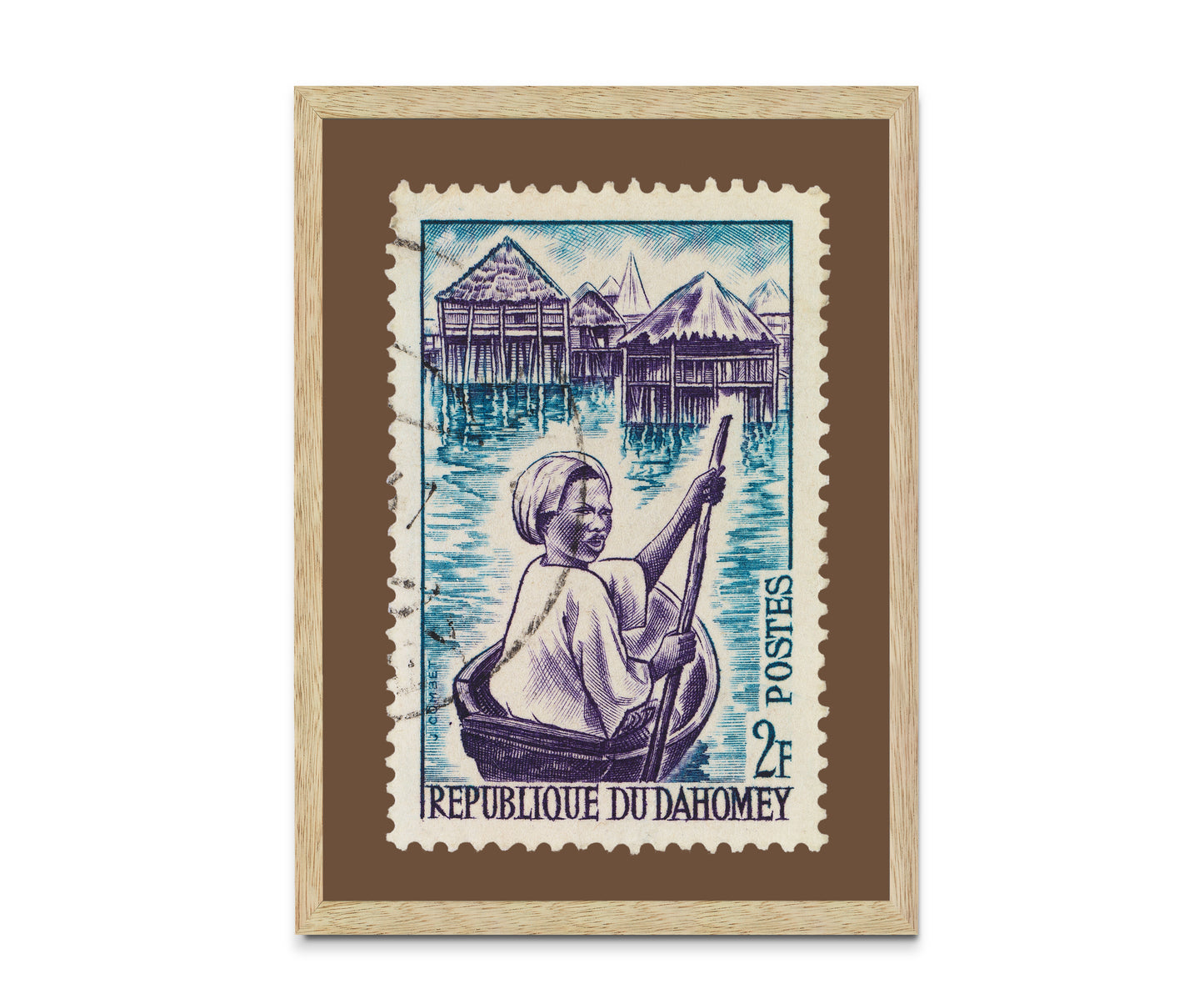 Republic of Dahomey Stamp, Vintage African Stamp Art Postage Framed Canvas Print, African Woman, Printed Picture, Travel Poster Prints