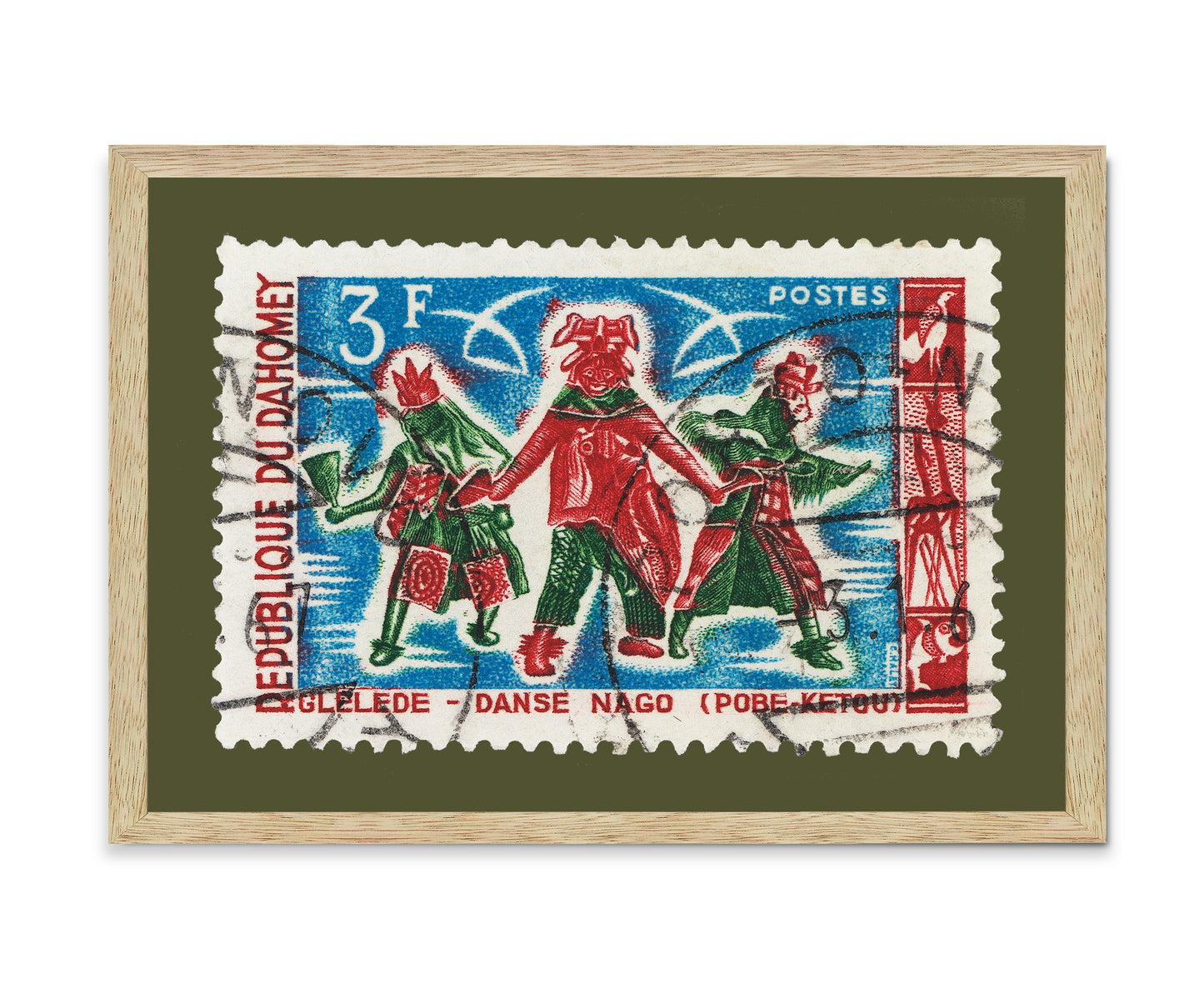 Republic of Dahomey Stamp, Vintage African Stamp Art Postage, African dance, Danse Nago, Printed Picture Wall Art , Travel Poster Prints