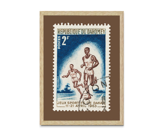 Republic of Dahomey Stamp, Vintage African Stamp Art Postage Framed Canvas Print, Dakar Sports Games, Travel Poster Prints