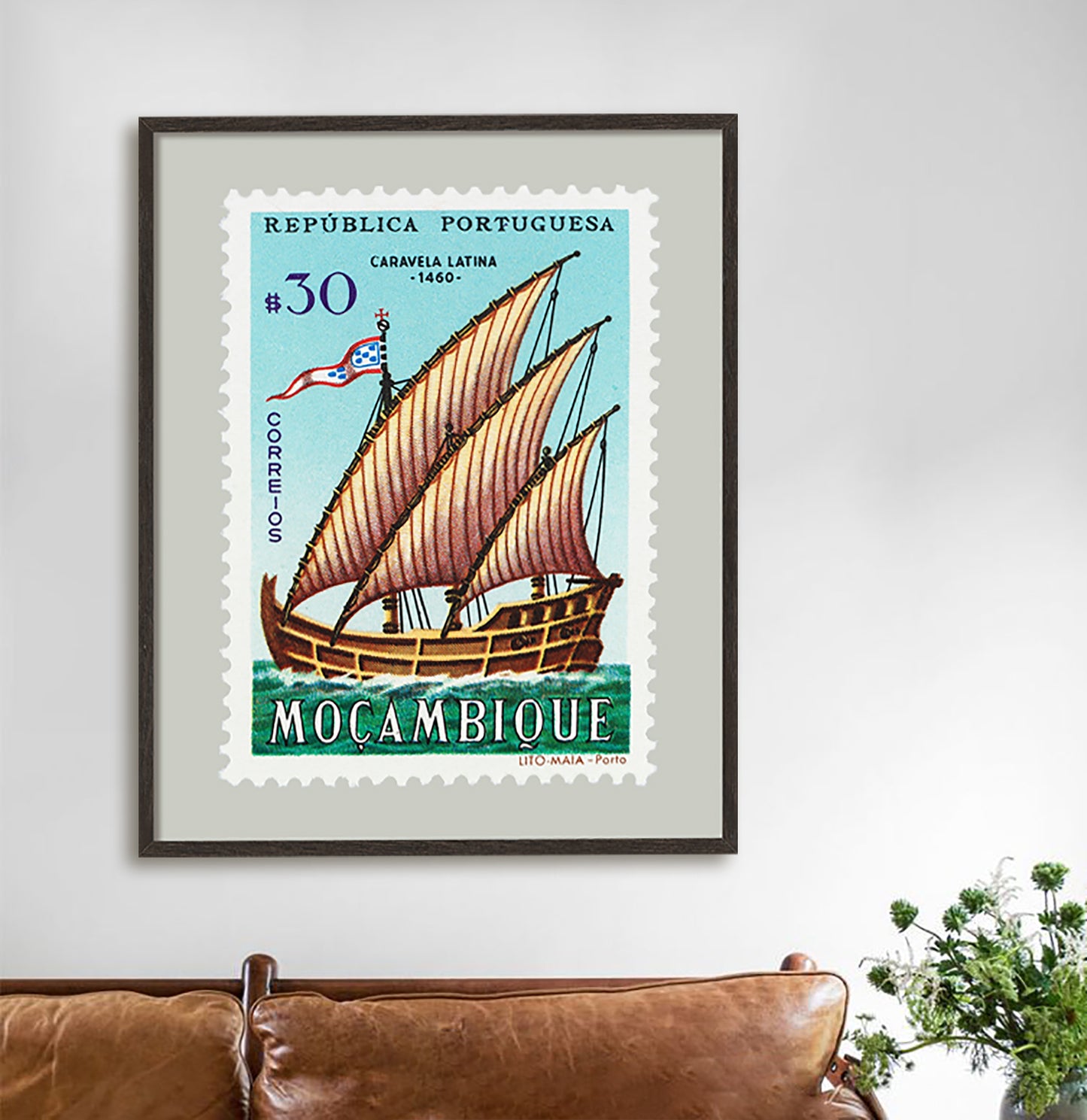 Portuguese Stamp Collection, Moçambique Ship, Philately, Wall Hanging, Home Decor, Poster, Gift idea